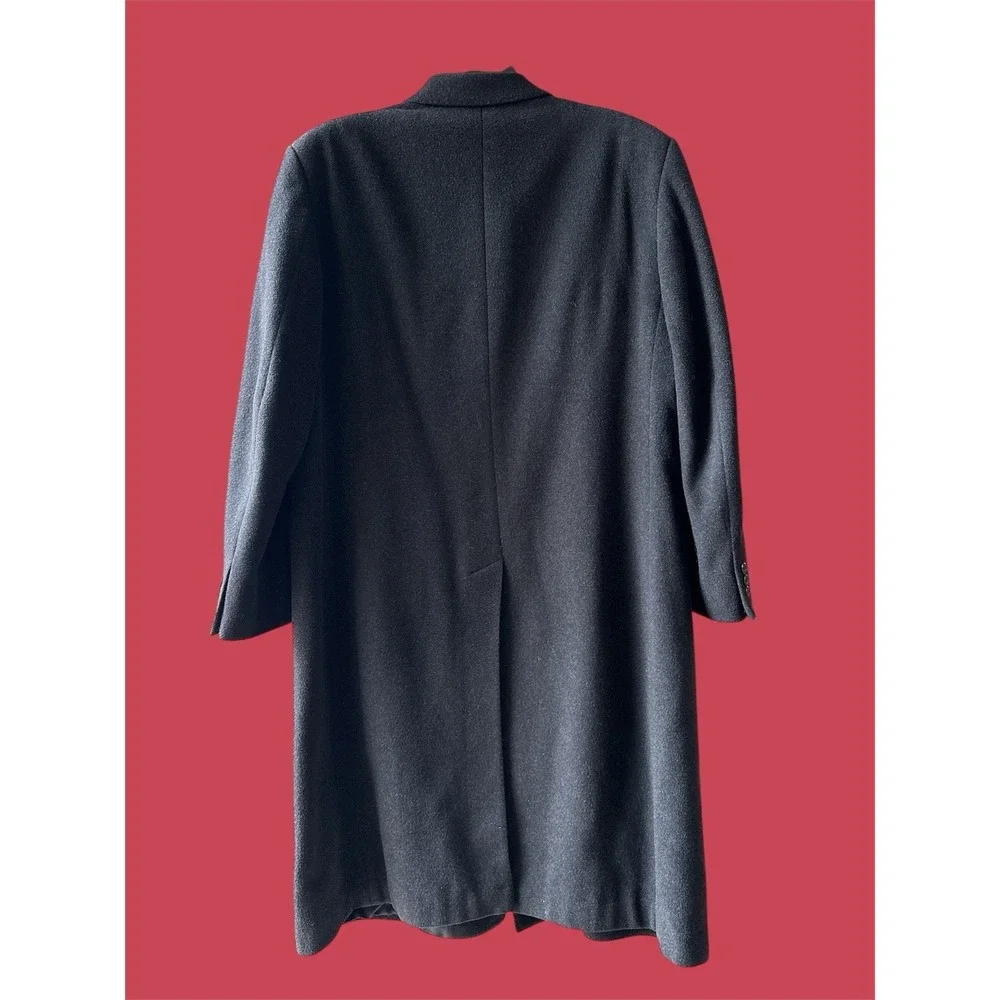 Oleg Cassini Cashmere Blend‎ Overcoat 44R Black Wool Italy Fabric Vintage EUC